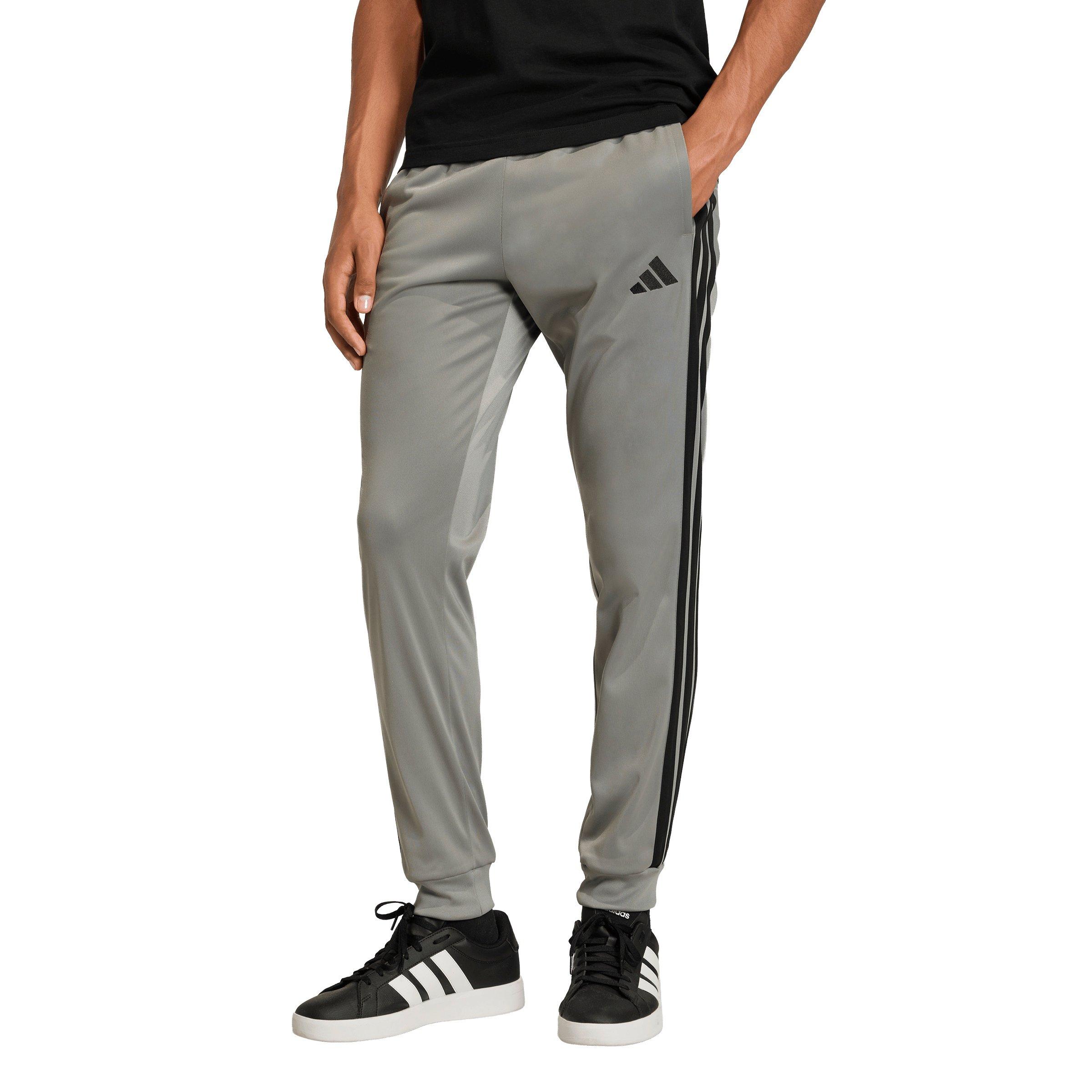 adidas Men's 3-Stripes Tricot Regular Tapered Track Pants - Grey/Black - GREY/BLACK